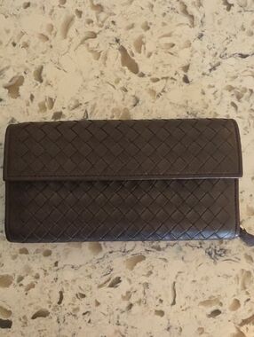 Bottega Veneta Intrecciato Flap Long Wallet - Dark Brown